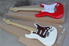 Frete grátis qualidade superior nova chegada strat guitarra elétrica branca e vermelha foto real maple fingerboard 1117 2024 - compre barato