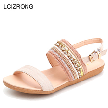 LCIZRONG-sandalias de verano planas con punta abierta para mujer, zapatos de playa grandes bohemios, con diamantes de imitación, 36-42 2024 - compra barato