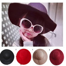 2017 New Style Soft Child Sun hat Vintage Wide Brim Wool Felt Bowler Fedora Hat Floppy Cloche Girl kids Large Hat for 3-7 year 2024 - buy cheap