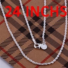 Hot! 925 jewelry silver plated Necklace, silver Necklace Pendant Shine Twisted Line 2mm 24 inches /YKSLOXPT HZEIIVAN 2024 - buy cheap