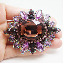 Elegant Purple Flower Pendant Gold Tone Woman Brooch Pin Rhinestone Crystal 2024 - buy cheap