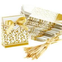 Caixa favorita de ouro, 100 pçs, para festa de casamento, caixa de doces, presente com fita, decoração para casamento, frete grátis 2024 - compre barato