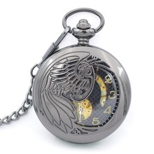 Retro Shiny Semi-hollow Phoenix Wings Carving Design Black Mechanical Hand Wind Mens Pocket Watch Gift Good Quality H220 2024 - buy cheap
