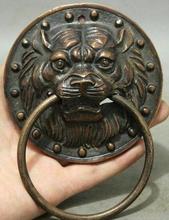 Chinese Temple Bronze Guard Copper Lion Fu Foo Dog Statue Door Holder Knocker 2024 - buy cheap