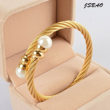 JSBAO Nova Pérola Das Mulheres Da Forma do Aço Inoxidável Bracelet Cuff Bracelet Bangle Para Mulheres Jóias 2024 - compre barato