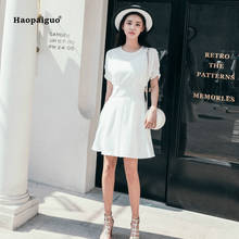 2018 Plus Size Solid A-line Dress Summer Women White Short Sleeve O-neck Chiffon Casual Office Mini Dress Party Club Dresses 2024 - buy cheap