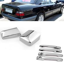 Chrome maçaneta da porta lateral + espelho capa apto para mercedes w124 300e e220 e320 e500 2024 - compre barato