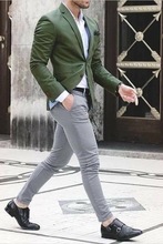 (Куртка Оливкового Зеленого Цвета + серые брюки) модные костюмы для жениха по индивидуальному заказу, облегающие мужские костюмы, свадебный смокинг для мужчин 2024 - купить недорого