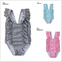 Summer Striped Baby Girls One-Piece Swimsuit Beachwear Bodysuits Kid Girls Ruffle Bathing Suit Striped One-Piece Bodysuits 2024 - buy cheap