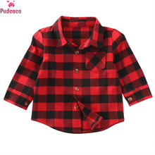 Camisa vermelha para meninos, camisa de algodão para crianças de manga comprida e com bolso para bebês 2024 - compre barato