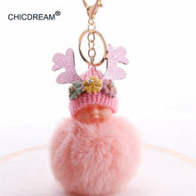 Sleeping Baby Doll Keychain Antlers Flower Pompom Fake Rabbit Fur Ball Key Chain Car Keyring Women Key Holder Bag Charm Jewelry 2024 - buy cheap