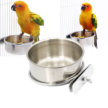 Pet Food & Water Bird Cup with Clamp Holder Stainless Steel Coop Cup Feeding Dish Feeder for Parrot Macaw African Greys Budgies 2024 - compre barato