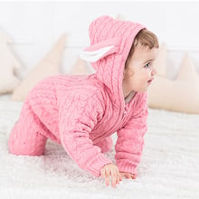 IYEAL New Arrival Cute Rabbit Ear Hooded Thick Warm Knitted Baby Rompers Infant Girl Boys Jumpers Kids Toddler Outfits Clothes 2024 - buy cheap