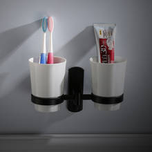 A1 European space aluminum ceramic non-punching bathroom double cup holder toothbrush cup holder black  LO716644 2024 - buy cheap