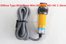 Sensor óptico fotoeléctrico difuso tipo M18, tres cables DC NPN NO + NC, distancia de detección de 1-10cm, E3F-DS10N12 2024 - compra barato