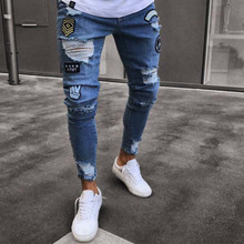 S-3XL homens à moda rasgado calças jeans motociclista magro em linha reta desgastado calças jeans nova moda magro calças de brim 2024 - compre barato