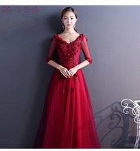He's Bride V-Neck Half Sleeves Lace Up Back Red Long Dresses Evening Appliques Custom Party Formal Evening Gown Vestido De Noche 2024 - buy cheap