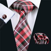 FA-376 Gents Necktie Red Plaid 100% Silk Jacquard Tie Hanky Cufflinks Set Business Wedding Party Ties For Men Free Shipping 2024 - buy cheap