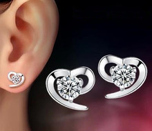 Lose money promotion wholesale love heart super shiny zircon 925 sterling silver silver  female stud earrings 2024 - buy cheap