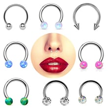 1PC Steel Crystal Circular Barbell Horseshoe Ring Opal Nose Hoop Ear Cartilage Tragus Piercing Labret Ring For Unisex Jewelry 2024 - buy cheap