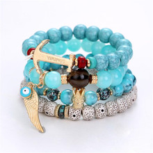 Conjunto de 4 pulseras bohemias para mujer, brazaletes con cuentas, Gema de colores 2024 - compra barato