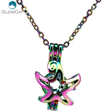 C58-jaula de perlas de estrella de mar Arco iris Multicolor, medallón colgante, collar, difusor de Aroma de aceite esencial, medallón 2024 - compra barato