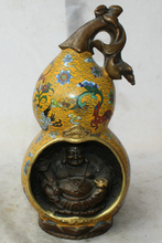 Transporte rápido USPS para OS EUA S2343 13 "Chinês Cloisonne Dourar Bronze Feliz Laugh Buda Maitreya Estátua cabaça 2024 - compre barato