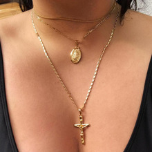 3 Pcs/Set Bohemian Fashion Vintage Jesus Cross Virgin Mary Pendant Multilayer Gold Necklace Women Charm Jewelry Accessories 2024 - buy cheap