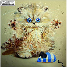 Полный DIY 5D алмазная живопись животное котенок с мышкой Вышивка крестом Алмазная вышивка шаблоны Алмазная мозаика XY1 2024 - купить недорого