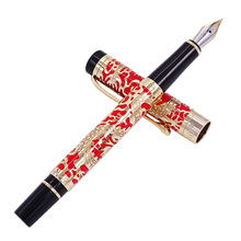 Jinhao 5000 Vintage Luxurious Metal Fountain Pen Beautiful Dragon Texture Carving, Red & Golden Ink Pen for Office Business 2024 - buy cheap