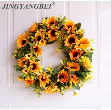 40cm Sunflower Wreath Artificial flower Ring Silk flowers Garlands Wedding wall Decoration Backdrop Home door fake flowers 2024 - buy cheap