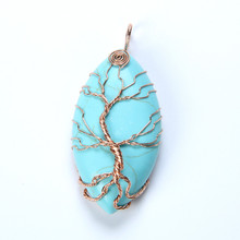 New Women Men Stone Tree of Life Necklaces Pendant Pendulum Marquise Shape Turquoises Reiki chakra Wicca Amulet Fashion Jewelry 2024 - buy cheap
