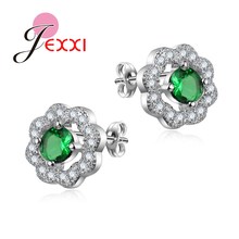 Flower Desing Vintage Fashion Silver Earring For Women Cubic Zircon Crystal Wedding Stud Earrings For Female Bijoux Femme 2024 - buy cheap