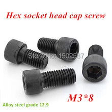 1000pcs M3*8 Hex Head Socket Cap Screw Black 12.9 Grade Metric All Thread Hex Bolt M3X8mm 2024 - buy cheap