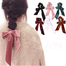 Модные женские повязки на голову, повседневные эластичные резинки для волос из кораллового флиса с бантом из ленты для девочек 2024 - купить недорого