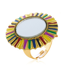 Anel de girassol ajustável, anel grande espelhado dourado para mulheres, joia africana etíope, banda de casamento, com abertura 2024 - compre barato