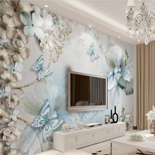 Mural 3d personalizado, flor de mariposa, decoración de pared con adornos tridimensionales, pintura, papel tapiz, mural de Foto 2024 - compra barato