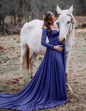 Vestido de algodón de manga larga con cuello en V para mujer, prenda de maternidad con hombros descubiertos y medio círculo, accesorios de fotografía para Baby Shower 2024 - compra barato