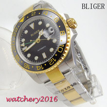 40mm Bliger Black Dial ceramic bezel GMT sapphire Glass Yellow Golden plated Steel Case Automatic movement men's Watch 2024 - buy cheap