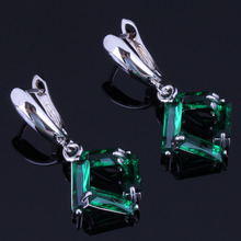 Elegant Quadrilateral Green Cubic Zirconia Silver Plated Drop Dangle Earrings V1013 2024 - buy cheap