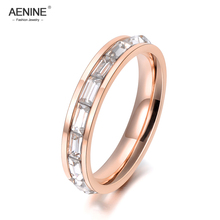 AENINE-anillo de acero inoxidable con Circonia cúbica para mujer, sortija de 4mm de ancho, Color oro rosa, tamaño 6, 7, 8, 9, AR18135 2024 - compra barato