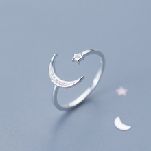 925 Sterling Silver Rings For Women Adjustable Moon & Star S925 Fashion Accessoires Ladies Finger Rings  Jewelry Jewellery 2024 - buy cheap