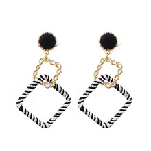 New Arrival Square Black and White Stripe Charm Dangle Earrings for Women Fashion Hollow geometric Drop Earring Brincos Jewelry 2024 - buy cheap