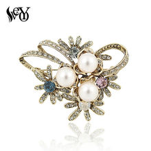VEYO Newest Imitation Pearl Rhinestone Crystal Flower Bridal Brooch Pins for Woman Hats Clips Corsages Brand Costume Jewelry 2024 - buy cheap