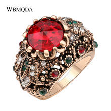 Luxury Boho Red Satellite Stone Crystal Antique Gold Ring Indian Turkish Jewelry Vintage Wedding Engagement Rings For Women 2024 - buy cheap