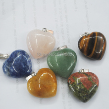 Подвеска из натурального камня в форме большого сердца, 5 шт./лот, для ожерелья-цепочки размером 30 мм, разные типы камней 2024 - купить недорого