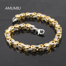 AMUMIU Promotion! Men's Bracelets Gold Chain Link Bracelet Stainless Steel 5.5mm Width Byzantine Wholesale High Quality KB002 2024 - buy cheap