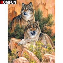 HOMFUN-pintura de diamante 5D DIY "Animal wolf", bordado 3D con diamantes de imitación cuadrados o redondos, regalo de punto de Cruz decoración del hogar, A01871 2024 - compra barato