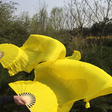 New Arrival pure Yellow Bamboo+ 100% Real Silk Fan Veils for Belly Dance or Stage Show 180cm Length 2024 - buy cheap