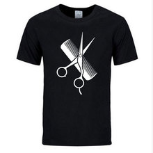 Camiseta masculina de manga curta, design simples de hip-hop, pente de tesoura, gola redonda, presente de cabeleireiro, vários tamanhos, 2019 2024 - compre barato
